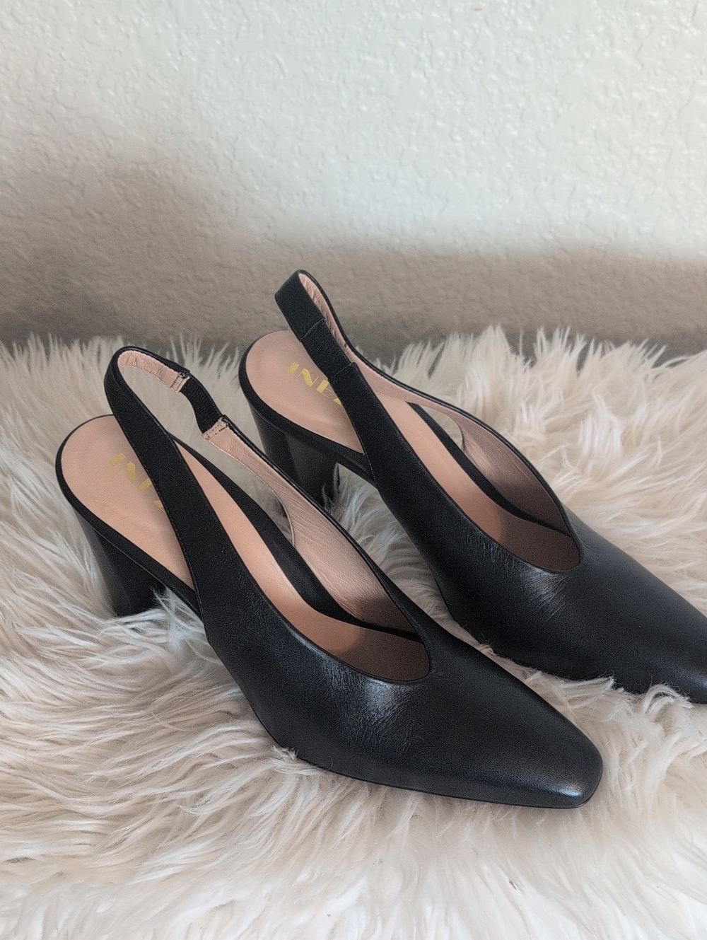 INEZ - Leather Women’s Black Slingbacks Heels